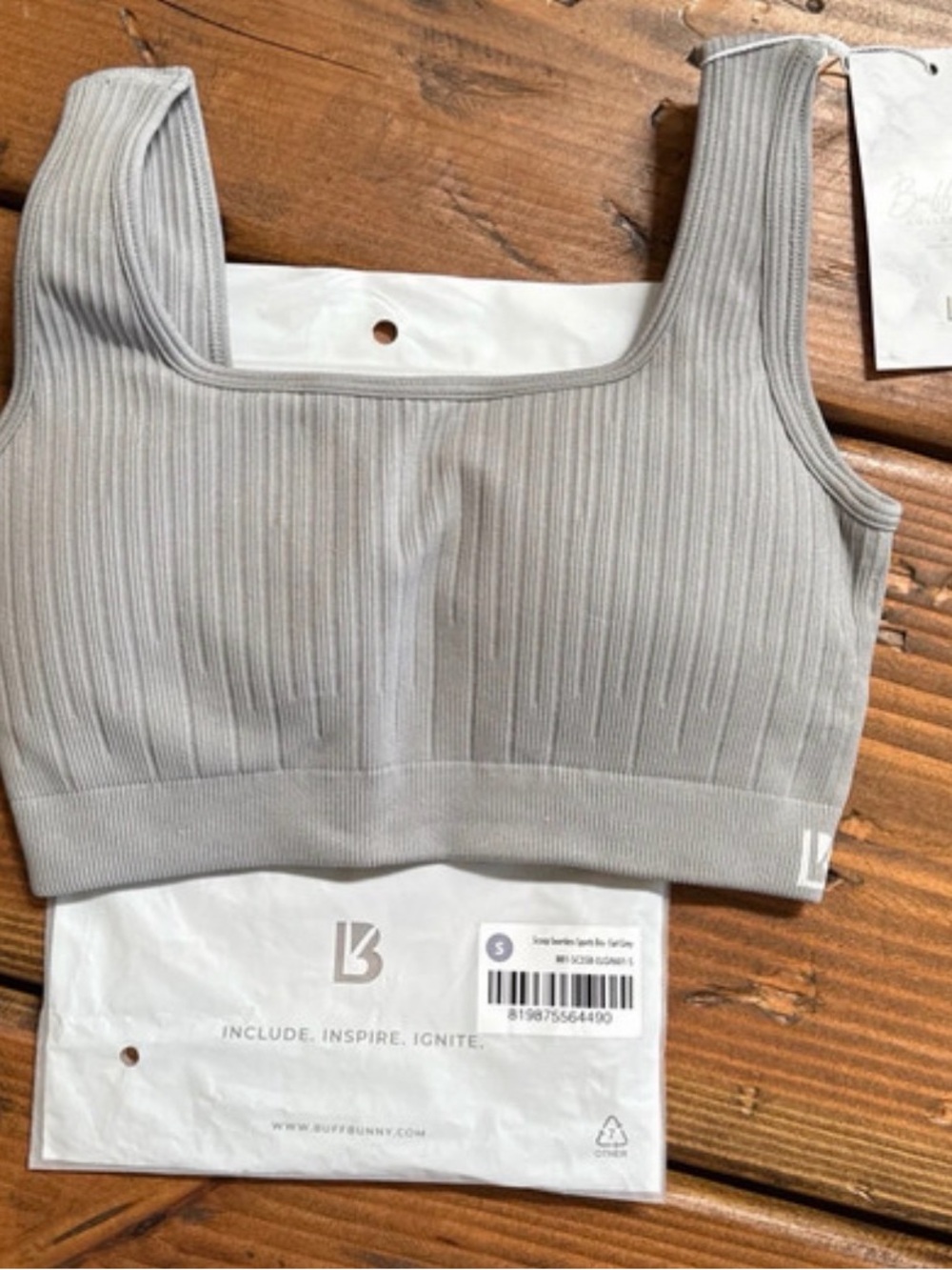 BuffBunny Ribbed Square-Neck Sports Bra - Light Gray